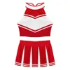 Cheerleading 2Pcs Womens Adults Cheerleading Costume Uniform Carnival Cosplay Outfit Stand Collar Sleeveless Crop Top with Mini Pleated Skirt 231201