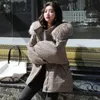 Женское плюшевое хлопковое пальто из искусственного меха в корейском стиле с клетчатым рисунком в стиле ретро и теплым меховым воротником, зима 231201