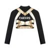 Cheerleading Mädchen Cheerleader Outfits Gymnastik Tanz Cheerleading Kostüm Kinder Langarm Cheers Print Crop Top mit Faltenrock Set 231201