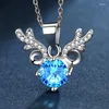 Pendant Necklaces 2023 Shiny Crystal Blue Deer Girl Jewelry Vintage S Women Silver Plated Choker Cute Animal Bijou