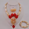 Halsbandörhängen Set Fashion Orange Nigerian Coral Beads African Wedding Jewelry for Women 12-K-03