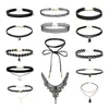 Collana Orecchini Set Donna Nero Punk Girocollo Collare Floccato Ciondolo Lolita Festa in pizzo Moda gotica sexy