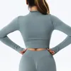 Camicie attive Manica lunga sportiva a righe a costine per donna Top fitness da palestra con doppia cerniera elastica sottile senza cuciture Camicia da yoga ad asciugatura rapida