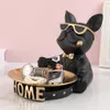 Decorative Objects French Bulldog Decorative Tray Home Room Table Decoration Accessory Decorative Resin Dog Statue Decor Animal Miniature Figurines 231201