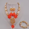 Halsbandörhängen Set Fashion Orange Nigerian Coral Beads African Wedding Jewelry for Women 12-K-03