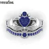 Vecalon Lovers Blue Birtsstone Claddagh Ring