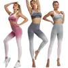 Set attivi Abbigliamento donna 2 pezzi Set yoga Palestra Sfumatura di colore Tuta Crop Top Reggiseno Vita alta Leggings Tuta Tuta sportiva