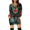 Vestidos casuais moda feminina hoodie vestido shift mini vintage manga longa borboleta impressão inverno outono com capuz roupas de férias