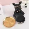 Decorative Objects French Bulldog Decorative Tray Home Room Table Decoration Accessory Decorative Resin Dog Statue Decor Animal Miniature Figurines 231201