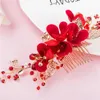 Peigne à cheveux à fleurs rouges entières, accessoires pour cheveux de bal de mariage, feuille d'or, peignes de mariée, couvre-chef pour femmes, bijoux 232C