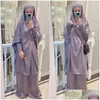 Ropa étnica Mujeres Musulmanas Oración Prenda Llanura 2 piezas Jilbab Set Nida Capucha Abaya Khimar Hijab Falda larga Islam Ropa Dubai Dro Dhegl