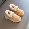 Botlar Boyut 26-36 Kızlar Yumuşak Ayak Bileği Kış Çocukları Sıcak Kürk Ayakkabı Kız Mokasenler İçin Soafers Su Geçirmez Erkekler Slip Slip Snow