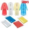 Vêtements de pluie 50 pcs pratique jetable adulte d'urgence imperméable manteau de pluie Poncho randonnée Camping manteau de pluie unisexe vêtements de pluie bonne qualité 231201