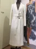 Kadın Ceketleri Kışla Kadın Yünlü Ceket Sashes Sıradan Tek Düğmesi Geniş Belli Yün Karışımları Ceket Palto Lady X-Long Coats 231201