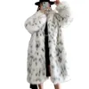 Manteau d'hiver en fausse fourrure pour femme, manteau de renard, décontracté, imprimé léopard des neiges, veste épaisse et chaude, mi-longue, en peluche, vêtements d'extérieur, 231202