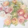 Fleurs décoratives 5 pièces 5.5CM Organza tissu feuille Rose gaze artificielle fleur soie pour bricolage épingles à cheveux robe de mariée fête décorations pour la maison