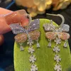 Kolczyki Dangle Luksus Cz CZ Butterfly Tassel kolorowy kryształowy kamień 925 Igła biżuteria ślubna dla kobiet Party Party świąteczny