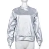 Herren Hoodies Sweatshirts Silber Metallic PU Sweatshirt für Frauen Langarm Grunge Shiny Tops High Street Punk Glitter Herbst Outfit 231202