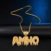 Pendentif Colliers Hip Hop Nom personnalisé Zircon cubique Couronne goutte à goutte glacé lettres à bulles chaîne pendentifs pour hommes bijoux tennis cubain 231201