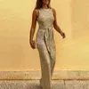 Party Dresses Fashion Summer Women's Round Neck Pullover Sleeveless High Waist Personality Sequin Straight One-Piece Trousers