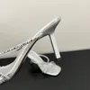Terlik Tasarımcı Rhinestone İnce Topuklu Kadın Yaz 2023 Moda Elbise Parti Ayakkabıları Gümüş Yüksek Sandalet