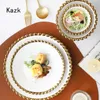 Dishes Plates Creative Golden Beaded Side Dinner Plate Nordic Ceramic and Bowls Spaghetti Dessert Salad Dish Western Tableware 231202