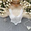 Women's Tanks Sling Vest Women Lace Gauze Lace-up Solid Color Sleeveless Tank Top Low-cut Fashion Backless Camisole Female Sexy Drop