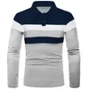 Herrpolos vårpolo t -shirt för män långärmad mode sportkläder casual bred randig polo homme lapel manliga toppar kläder my906 231202