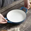 Pans Enameled Cast Iron Cookware Casserole Braiser Pan With Double Loop Handle Round Skillet For Oven