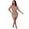 Casual Dresses POFGD 2023 Summer Oregelbundet bling paljetter Bandage bodycon elegant shinny sexig klubb födelsedagsklänning chic damer smala