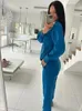 Herrtröjor stickad tröja 2 Peice Set Women Winter Autumn Warm V-Neck Pullover Straight Jogging Pant Suits Casual Overize Tracksuit