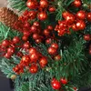 Decorative Flowers Christmas Artificial Red Berry Stems Flower Bouquet Glitter Ornaments Berries Branches Xmas Tree Wreath Decoration Fake