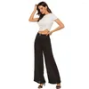 Pantalones activos Negro o azul Tallas grandes Pantalones palazzo de pierna ancha de talle alto para mujer con bolsillos