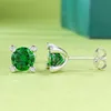 1CT Choucong Marka Saplama Küpe Lüks Takı Gerçek 100% 925 STERLING Gümüş Yuvarlak Kesim Emerald Moissanit Elmas Taş Taşları Safir Partisi Kadın Küpe Hediyesi