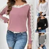 Camicette da donna Camicetta con decorazione in pizzo cavo Patchwork Pullover di colore Top O-Collo Splicing Loose Fit Maglia Streetwear