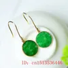 Boucles d'oreilles pendantes personnalisées en forme de beignet de jade vert pour femmes, pierre de jadéite, accessoires de pierres précieuses vintage, charme, cadeau en argent 925, amulettes, bijoux