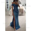 Urban Sexy Dresses Elegant Sequin Ruched Party Maxi Dress Women Off Shoulder High Slit Evening Club Wedding Long Maxi Dress T231202