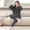 Vêtements de nuit pour femmes Polaire Femmes Pyjamas Ensemble Hiver Chaud 2 Pièces Pantalon Costume À La Maison Moelleux Casual Piiama Couleur Solide O-Cou Nuit Porter 2023