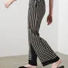 Calças femininas totem-mulheres soltas pernas largas cintura elástica listrada seda geométrica impressa casual cintura alta primavera verão