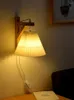 Duvar lambası Pileli Masif Ahşap ile E14 Nordic Basit Yatak Odası Başucu Çalışması Ücretsiz Kablo Koridoru Işık