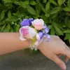 Bröllopsblommor 3st Romantisk konstgjord hand Rosette Wrist Corsage 2023 Brudtärna Armband Party Prom Accessories