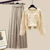 Calças femininas de duas peças outono inverno único conjunto camisola de malha solta e perna larga na moda 231201