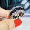 Choucong marca artesanal jóias de luxo anéis de casamento 925 prata esterlina princesa corte preto safira cz diamante pedras preciosas eternity336t