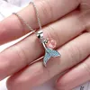 Pendant Necklaces Cute Blue Zirconia Whale Tail & Crystal Stone Exquisite Silver Color Choker For Women Christmas Gift