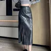 Юбки, повседневная кожаная юбка с высокой талией, полуоблегающая кожаная юбка с заклепками, обернутая бисером, осенняя модная женская одежда 2023 г.