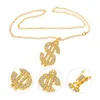 Collares colgantes Unisex Hip Hop Aleación Símbolo de dólar Etiqueta Collar Joyería con cadena (dorado)