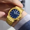 Wristwatches QINGXIYA Gold Blue Quartz Watch For Men Stainless Steel Waterproof Luminous Calendar Fashion Square Dial Mens