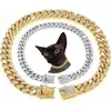 Collari per cani Collare per gattini con strass Catena in metallo per tutte le razze Cani Gatti Collana a maglia cubana Hip Hop Cuccioli d'oro per animali domestici