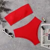 Costume da bagno da spiaggia sexy senza spalline a vita alta bikini solido a righe da donna