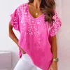 Blusas de mujer con estampado de viaje, Blusa delgada, Top de moda de verano para mujer, jersey de manga corta con cuello en V, Blusa Harajuku 2023, camisas formales para mujer